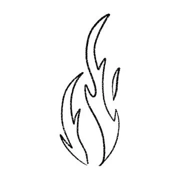 Hand drawn campfire with doodle flames. Retro fire outline and smoke silhou.. Stock Illustration