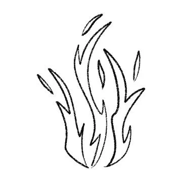 Hand drawn campfire with doodle flames. Retro fire outline and smoke silhou.. Stock Illustration