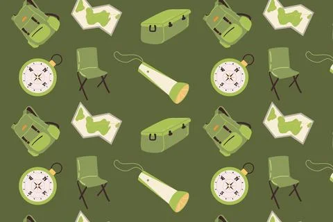 Hand drawn camping hiking elements background Illustrazione stock