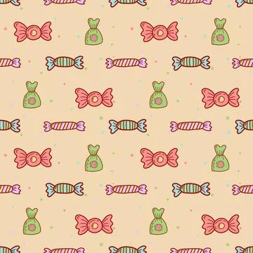 Hand drawn candies seamless pattern. Flat vector illustration Stock Illustration