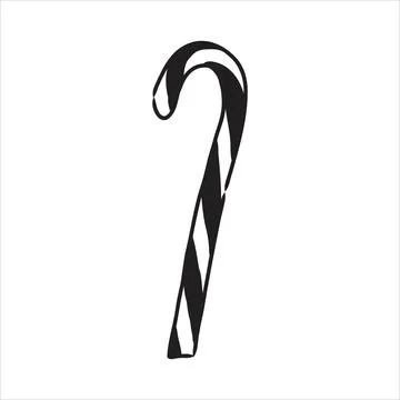 Hand drawn candy cane. Sketch of candy stick in doodle style. Qualitative vec Stock Illustration