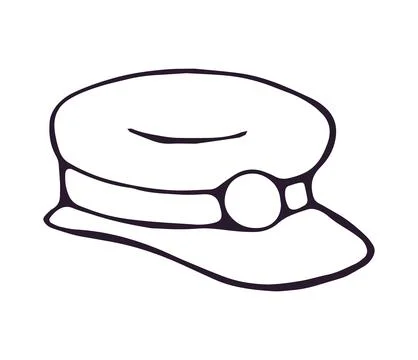 Hand drawn captain hat with band and button doodle illustration isolated on.. Stock Illustration