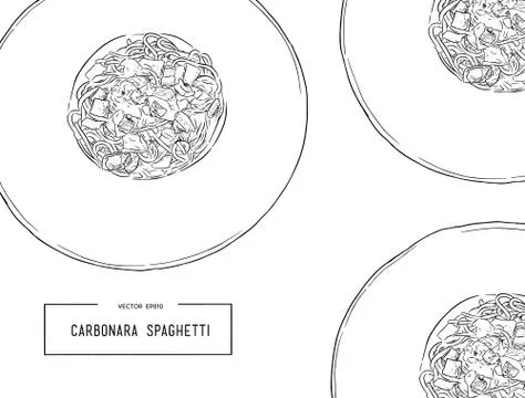 Hand drawn carbonara spaghetti vector illustrations. Stock Illustration