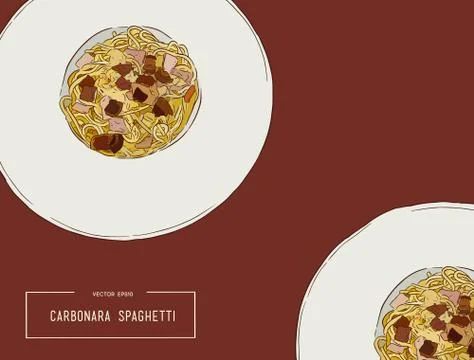Hand drawn carbonara spaghetti vector illustrations. Stock Illustration