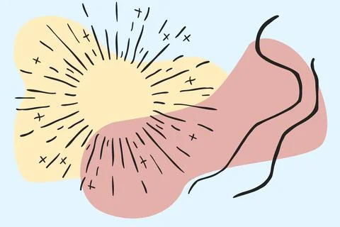 Hand drawn card. Abstract shapes. Outline elements. Circle flash. Pastel color Stock Illustration