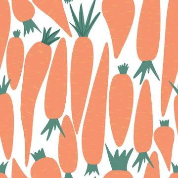 Hand drawn carrot seamless pattern on white background. Doodle carrots wallpa Stock Illustration