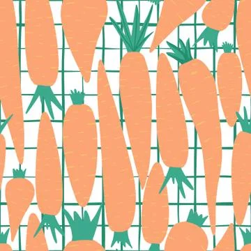 Hand drawn carrot seamless pattern on stripes background. Stock Illustration