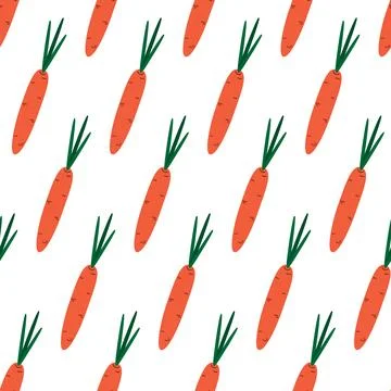Hand drawn Carrot Seamless pattern in trendy minimalistic. Healthy eating Stock Illustration