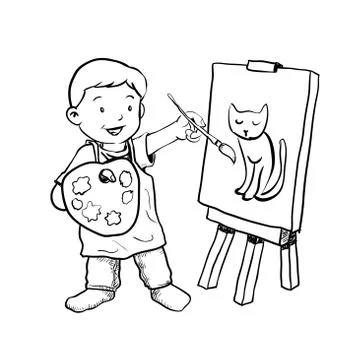 Hand drawn Cartoon Boy painter-Vector Illustration Stock Illustration