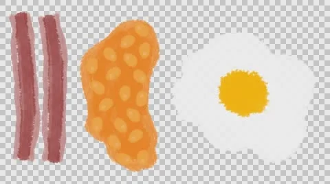 Hand Drawn Cartoon Breakfast of Fried Egg Bacon and Beans in Alpha Channel Stock Footage 59611789