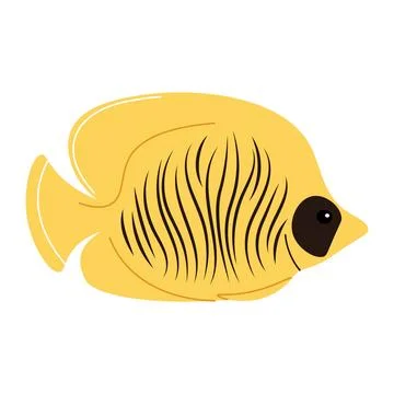 Hand drawn cartoon chaetodon. Vector illustration of tropical butterfly fis.. Stock Illustration