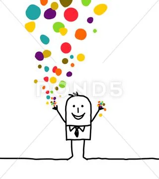 Hand drawn cartoon character - man & confetti Stock Illustration