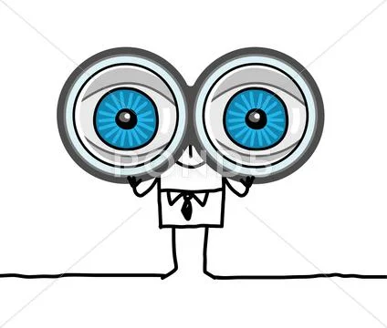 Hand drawn cartoon characters - big eyes and binoculars Stock Illustration