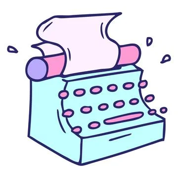 Hand drawn cartoon doodle of old school typewriter in bright neon color Stock Illustration