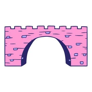 Hand drawn cartoon doodle of a stone bridge in bright neon color Stock Illustration