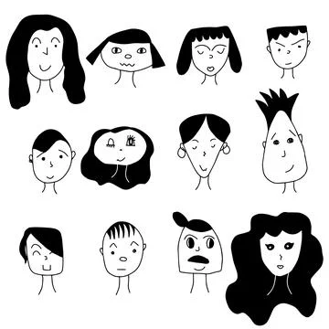 Hand-drawn cartoon faces crowd doodle collection of avatars Stock Illustration