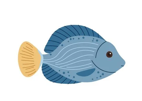 Hand drawn cartoon fish. Vector illustration of a tropical fish in doodle s.. Stock Illustration