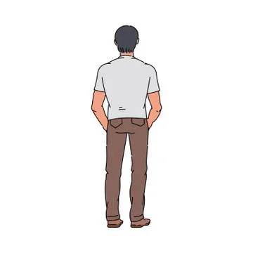 Hand drawn cartoon man from back view - young male character standing Stock Illustration