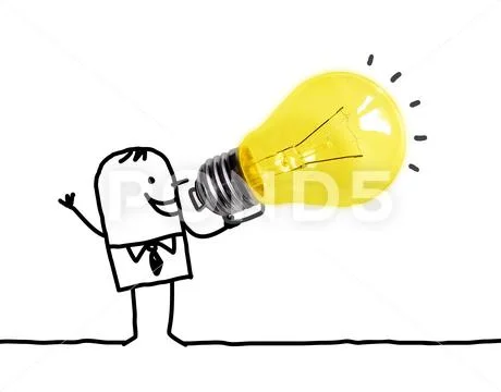 Hand drawn Cartoon man Using a Big light Bulb as a Loudhailer Stock Photos
