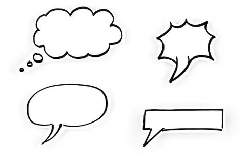 Hand drawn cartoon speech bubble set on cutout paper with drop shadow over wh Stock Illustration