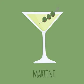 Hand drawn cartoon vector illustration of Dirty Martini alcoholic cocktail. Mix Stock Illustration