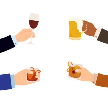 Hand drawn cartoon vector illustration of diverse male and female hands holding Stock Illustration