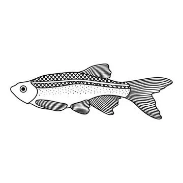 Hand drawn Cartoon Vector illustration White Cloud Mountain Minnow fish ico.. Stock Illustration