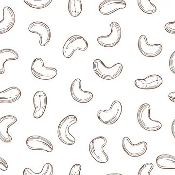 Hand drawn cashew nuts. Vector pattern. Stock Illustration