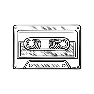 Hand-drawn cassette tape. Vector doodle illustration Stock Illustration