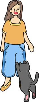 Hand Drawn cat begging owner illustration in doodle style Stock Illustration