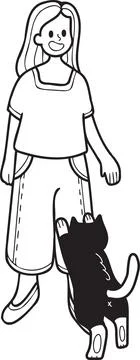 Hand Drawn cat begging owner illustration in doodle style Stock Illustration