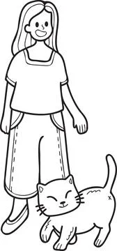 Hand Drawn cat begging owner illustration in doodle style Stock Illustration
