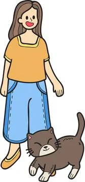 Hand Drawn cat begging owner illustration in doodle style Stock Illustration