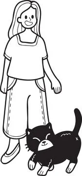 Hand Drawn cat begging owner illustration in doodle style Stock Illustration