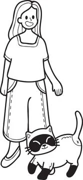 Hand Drawn cat begging owner illustration in doodle style Stock Illustration