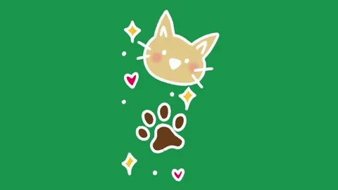 Hand Drawn Cat Face and Paw Print Animation on Green Screen Overlay Vidéo 336579066