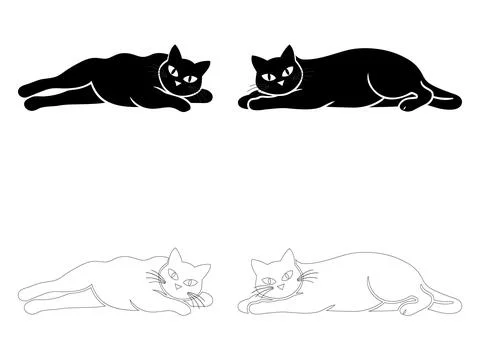 Hand drawn cat silhouette set illustration Stock Illustration