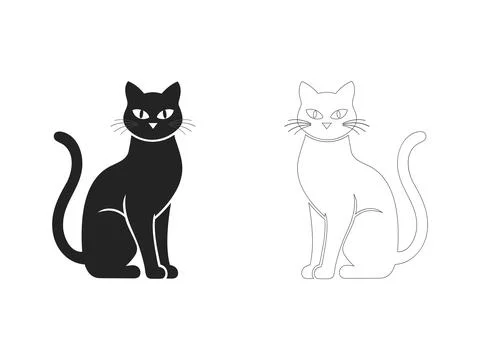 Hand drawn cat silhouette set illustration Stock Illustration