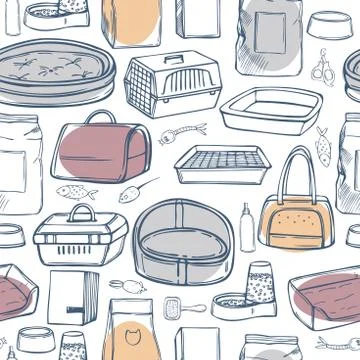 Hand drawn cat stuff set.  Vector pattern Stock Illustration