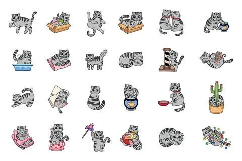 Hand Drawn cat in various poses collection in flat style illustration for b.. Illustration