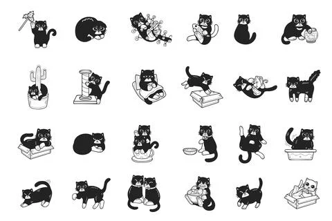 Hand Drawn cat in various poses collection in flat style illustration for b.. Illustration