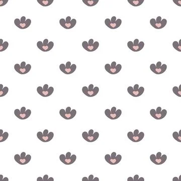 Hand drawn cat vector seamless pattern of funny cartoon cat's paw and hearts Stock Illustration