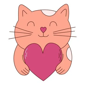 Hand drawn cat wtith heart for Valentine day. Design elements for posters, .. Stock Illustration