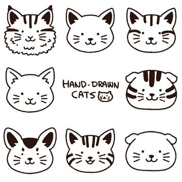 Hand drawn cats set outlines only Stock Illustration
