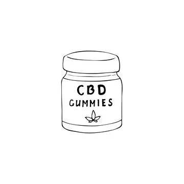 Hand drawn CBD gummies in bottles. Cannabis gummies for healthcare. Medical.. Stock Illustration