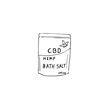 Hand drawn CBD hemp bath salt in a pack. Relaxation. Medical cannabis marij.. Stock Illustration