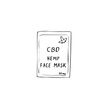 Hand-drawn CBD hemp Face mask.  Vector illustration isolated on a white bac.. Stock Illustration