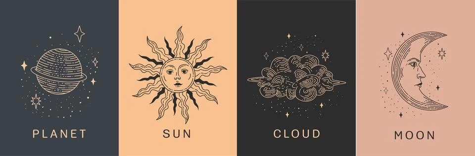 Hand drawn celestial illustrations Stock Illustration