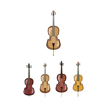 Hand drawn cello musical string instruments collection 스톡 일러스트