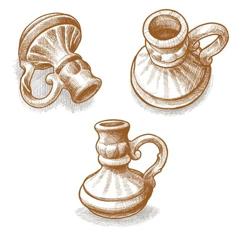 Hand drawn ceramic jug or pitcher with handle Illustration